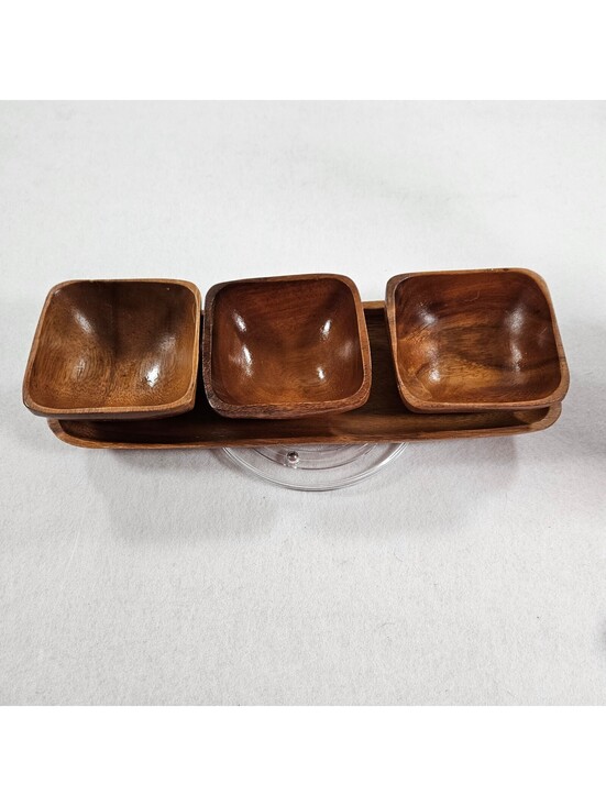 Other - Vintage Wood Serving Tray Set 3 Bowls Philippines Mahogany Condiment Snack